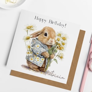 Personalised Bunny Rabbit Birthday Card, Bunny Rabbit Birthday Card, Card for Friend, Card for Daughter, Rabbit Gifts, Card for Him