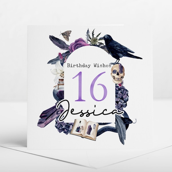 Personalised Gothic 16th Birthday Card, Gothic Birthday Card, Card for friend, Card for daughter, Card for Him, 16th Birthday Card