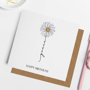 Carte personnalisée de fleur de mois de naissance de marguerite, carte de fleur de naissance d'avril, carte de marguerite, carte d'anniversaire d'avril, carte pour elle