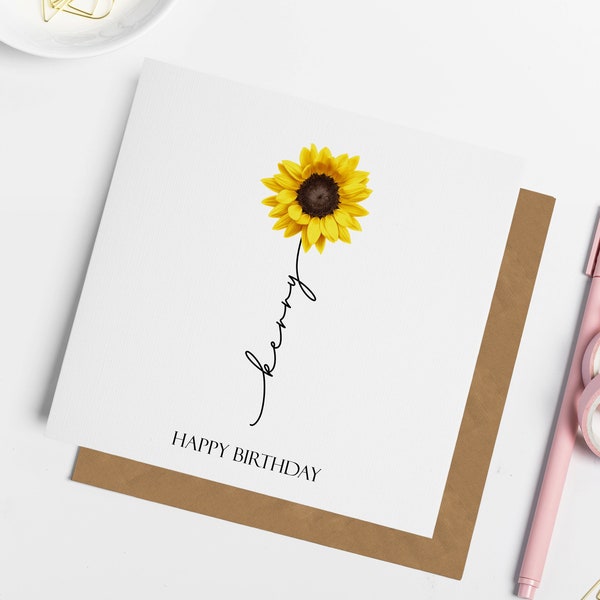 Personalised Sunflower Name Card, Sunflower Card, Card For Friend, Card For Sister, Card For Mum,  Card For Her