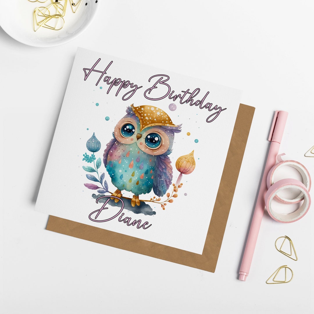 Personalised Owl Birthday Card, Cute Owl Birthday, Card for Friend ...