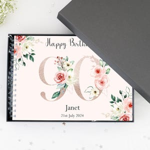 Personalised Floral 90th Birthday Guest Book, 90th Birthday Scrapbook, Birthday Album, 90th Birthday Gift, 90th Memory Book, Birthday Party