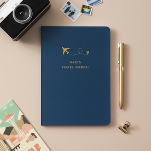 Personalised A5 Gold Foil Travel Journal Softback Notebook, Travel Gift, Travel Planning, Travellers Gifts, Travel Planner, Travel Organiser