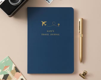 Personalised A5 Gold Foil Travel Journal Softback Notebook, Travel Gift, Travel Planning, Travellers Gifts, Travel Planner, Travel Organiser