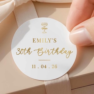 Personalised Gold Foiled Birthday Stickers, Custom Name & Date Stickers, Favour Labels, Party Favours, 16th, 18th, 21st, 30th, 40th, Elegant