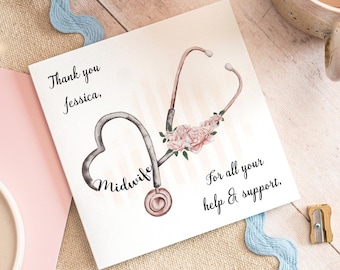 Personalised Thank you Midwife Card, Thank You Midwife Card, Thank You Card, Midwife Gifts, Midwife Cards, Thank You Midwife