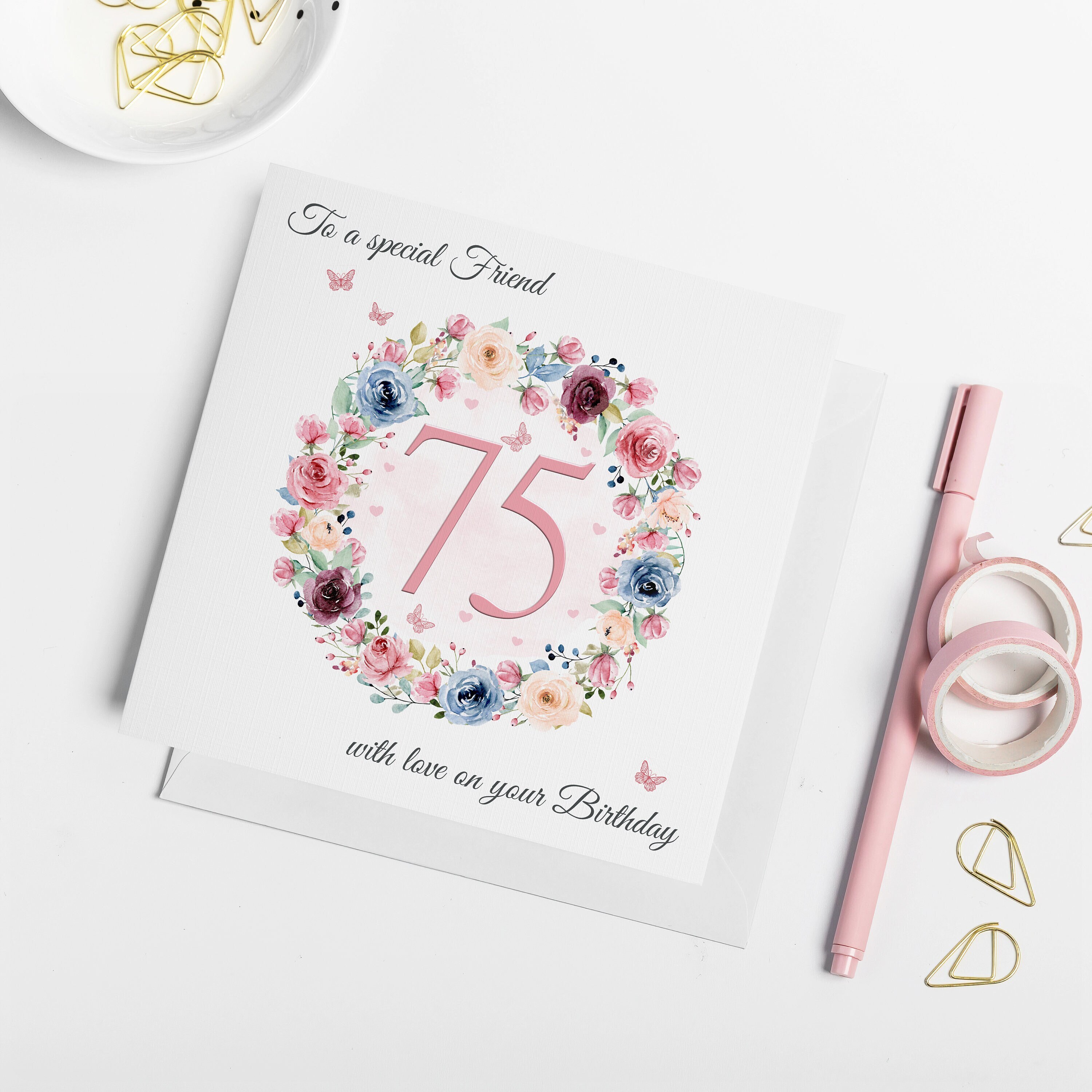 Floral 75th Happy Birthday Card for Her 75th Birthday Etsy UK