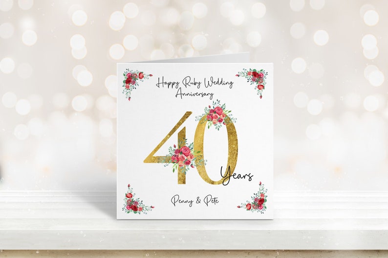 Personalised 40th Ruby Wedding Anniversary Card, 40th Anniversary Card, Anniversary Card, Anniversary Gift, Anniversary Card for Wife image 1