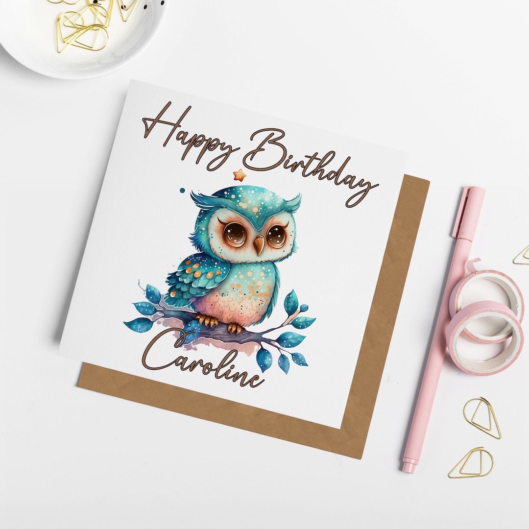 Personalised Owl Birthday Card, Cute Owl Birthday, Card for Friend ...