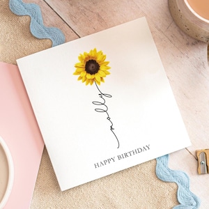Personalised Sunflower Name Card, Sunflower Card, Card For Friend, Card For Sister, Card For Mum,  Card For Her