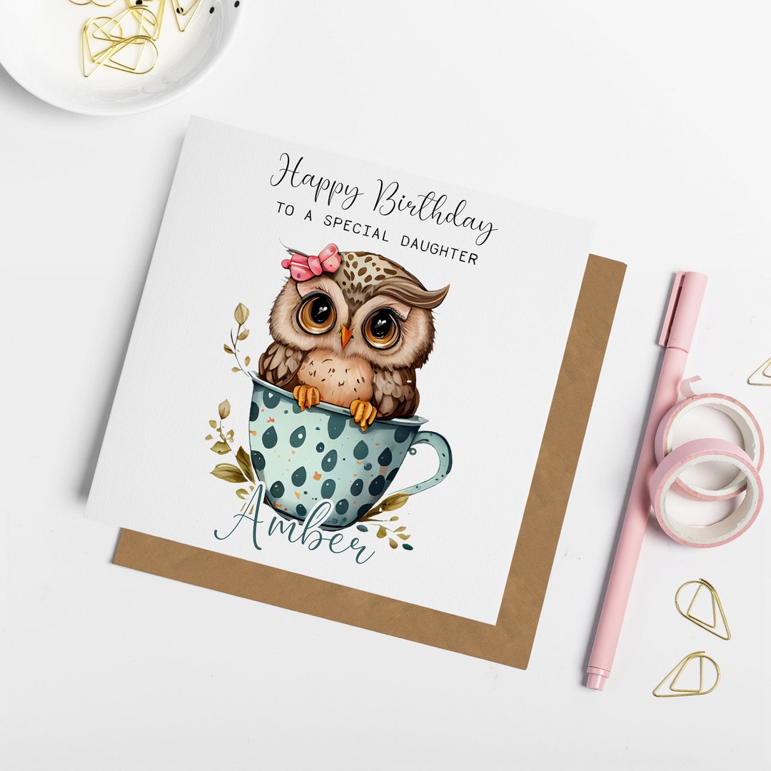 Personalised Owl Birthday Card, Cute Owl Birthday, Card for Friend ...