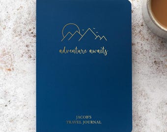 Personalised A5 Gold Foil Travel Journal Softback Notebook, Travel Gift, Travel Planning, Travellers Gifts, Travel Planner, Travel Organiser