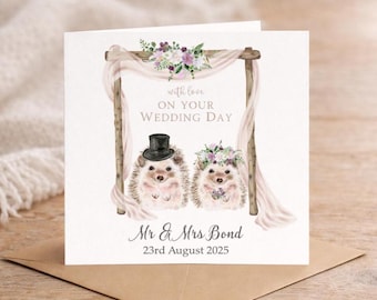 Personalised Hedgehog Wedding Day Card, Hedgehog Wedding, Congratulations, To The Happy Couple, Wedding Card. Wedding Day Keepsake