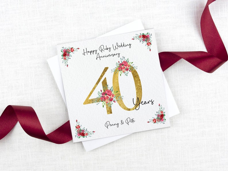 Personalised 40th Ruby Wedding Anniversary Card, 40th Anniversary Card, Anniversary Card, Anniversary Gift, Anniversary Card for Wife image 2