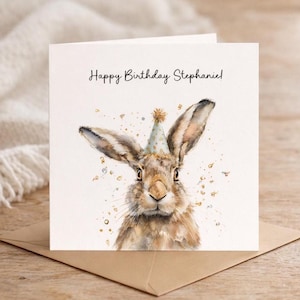Personalised Hare Birthday Card, Cute Hare Birthday Card, Card for Friend, Card for daughter, Hare Gifts, Card for Mum