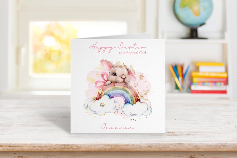 Personalised Girls Bunny Easter Card, Childrens Easter Card, Easter Card for Girls, Easter Card for Daughter, Easter Card for Granddaughter image 1