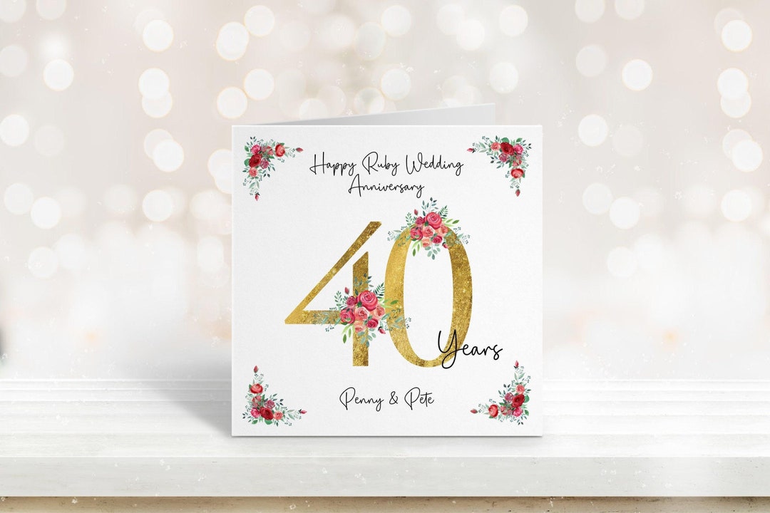 Personalised 40th Ruby Wedding Anniversary Card, 40th Anniversary Card ...