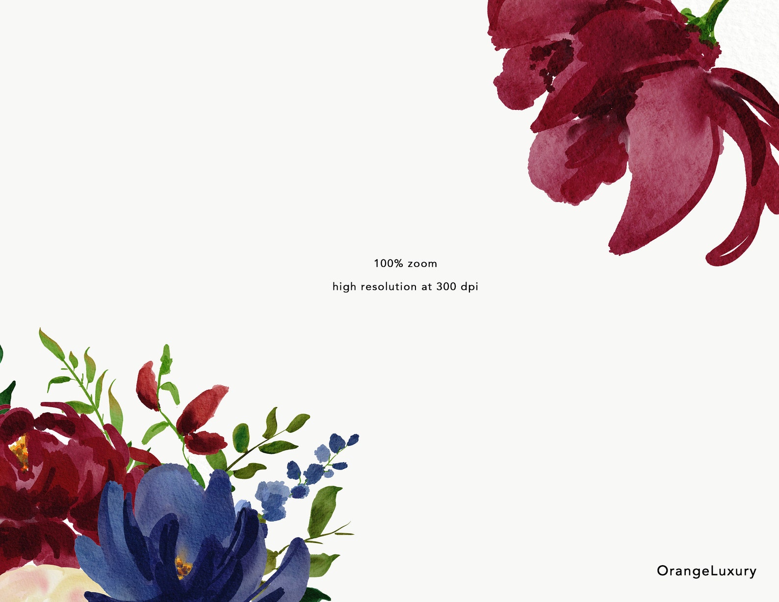 Watercolor Floral Clip Art Burgundy & Navy Flowers Digital | Etsy