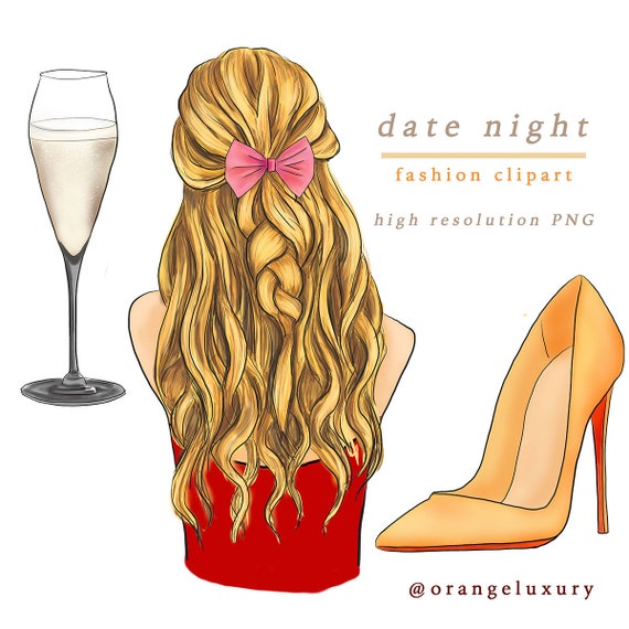 Date Night Clipart Planner Girl Clipart Cute Girl Clipart Fashion Girl Clipart Hairstyles Fashion Drawing Fashion Illustration