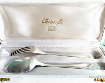 Christofle fork-spoon gift-A Set of Vintage Christofle Silver Cutlery-Vintage Silverplated Boxed Set-Christofle Boxed Fork and Spoon