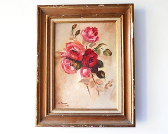 French Vintage Floral Oil Painting-Floral Oil Painting-Shabby Chic Painting Vintage OIL PAINTING on canvas-Still life-Bouquet Flowers
