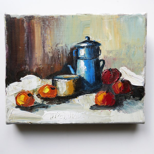 Tableau vintage, nature morte rustique, tableau de cuisine, nature morte, nature morte, peinture à l'huile, tableau vintage