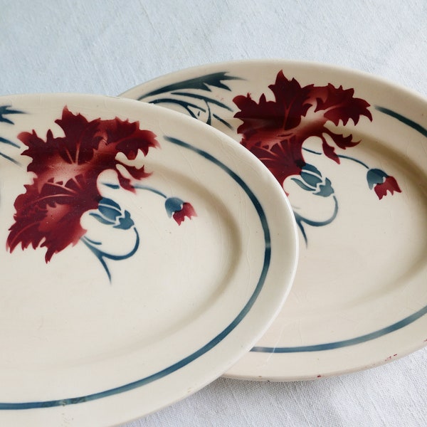 2 Français plateaux de service ovales vintage-Plats de service ovales-Assiettes bistro vintage-Assiettes en pierre de fer antiques-transférants-Faïences Porcelaines