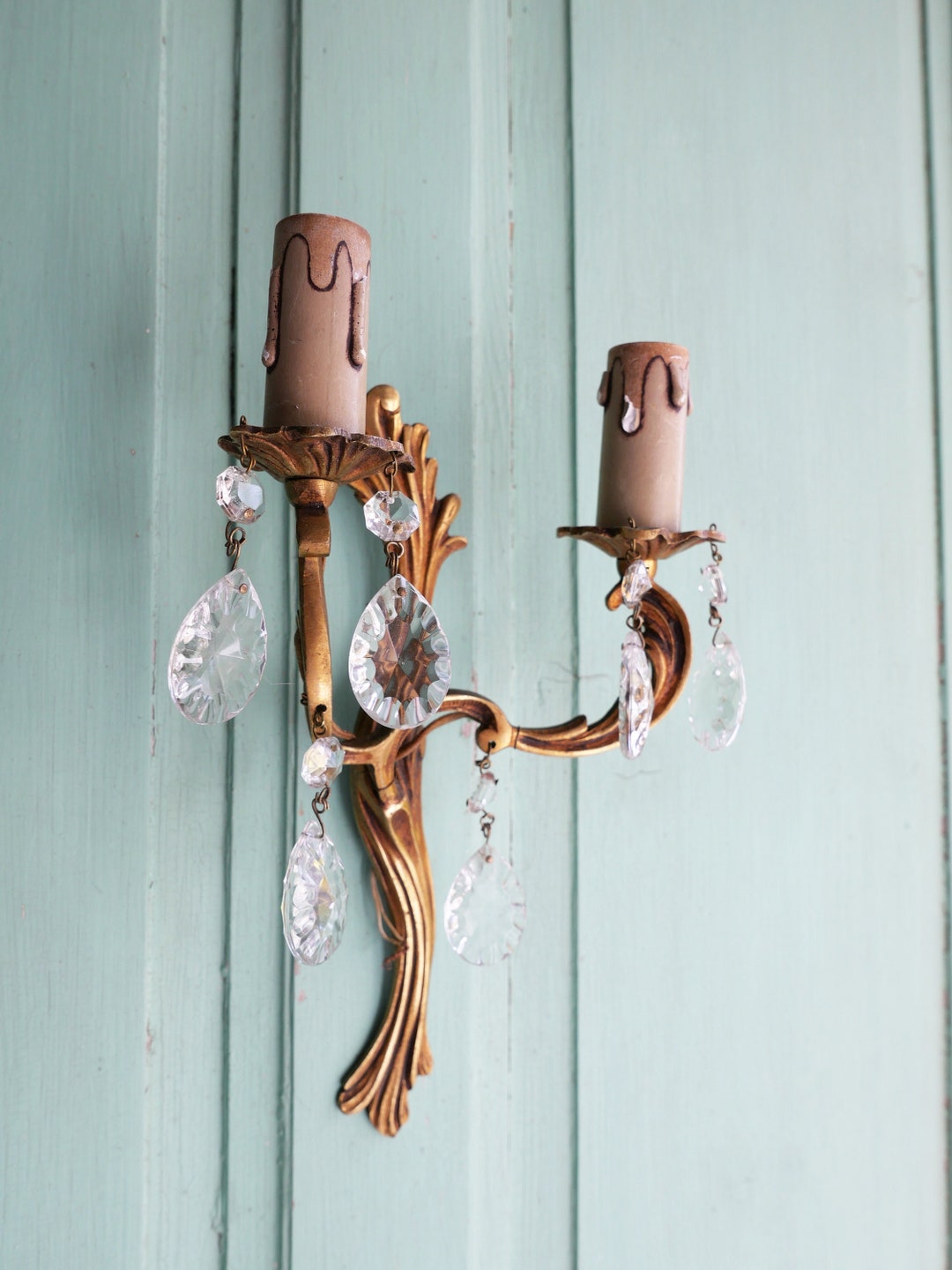 Antique French Gold Tone Bronze Wall Candlesticks Lampe With Etsy