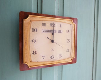 Horloge murale Formica-Classique en faux bois Français horloge de cuisine-JAPY ELECTRIC montre vintage-Montre murale Japy-montre électrique vintage Japy