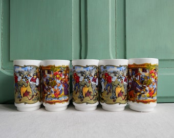 Set 5 Vintage French Beer Mugs-Large Mugs-Milk Glass Tea Coffee Mugs-Collectible Mugs-Vintage Kitchen-Barware-Arcopal France Beer Mugs