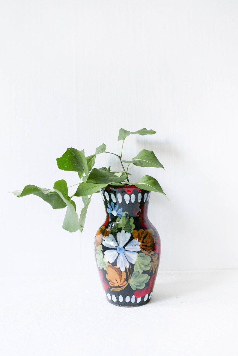 French Hand Painted Ceramic Vase With Flower Design Old Etsy