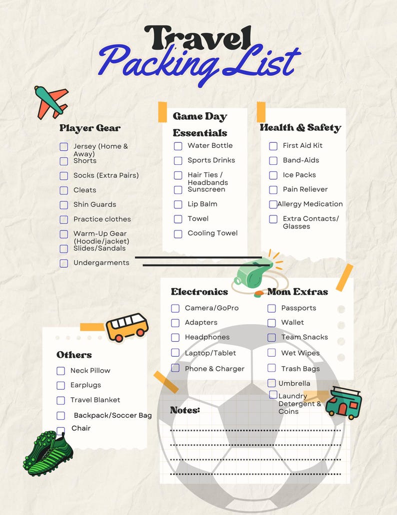 Soccer Tournament Packing List Printable, Game Day Checklist, Kids ...