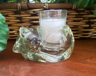 Avon Glass Cat Candle Holder, Crazy Cat Lady, Cute, Kitten, Sleeping Cat, Sleeping Kitten, Candle Holder, Tea Light, Date Night, Cute