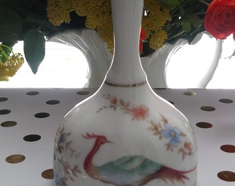 Pretty Collectible Minton Bell, Fine Bone China, Peacocks and Flowers, Rust, Blue, Aqua, White, Round Bell