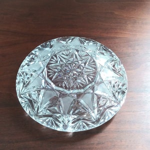 Heavy Round Glass Ashtray, Sunburst Design, Art Deco, Clear Glass, Stylized, Trinket Dish, Quality, Paperweight, Eight Inches image 2