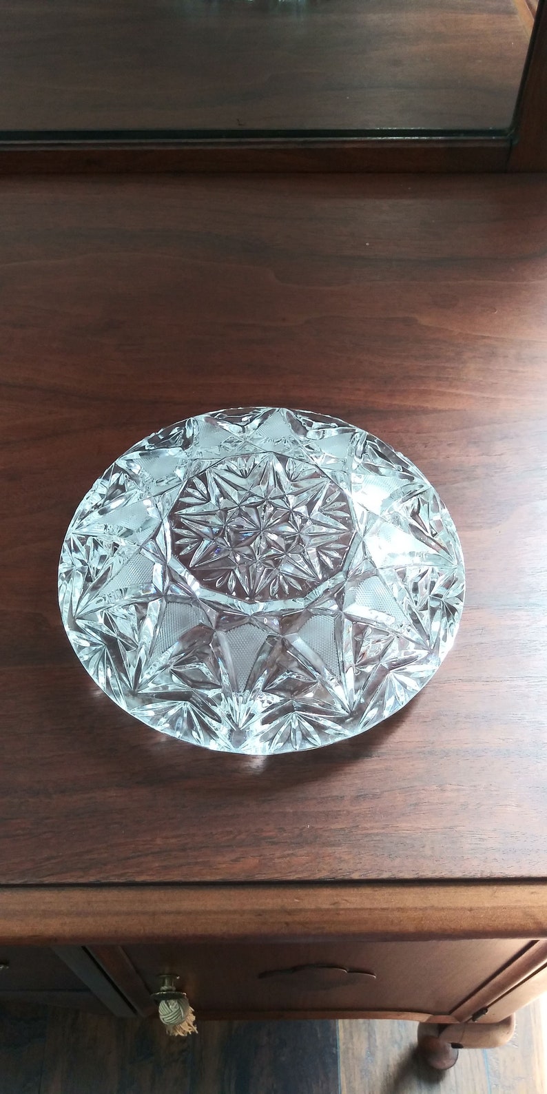 Heavy Round Glass Ashtray, Sunburst Design, Art Deco, Clear Glass, Stylized, Trinket Dish, Quality, Paperweight, Eight Inches image 2