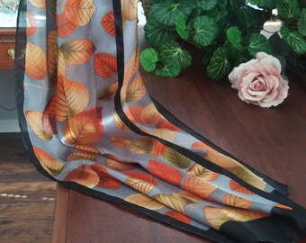 Gorgeous Shimmering Fall Autumn Ladies Neck Scarf or Headband, Orange, Gold, Silver, Gray, Rust, Black, Gold, Threads, Jacquard