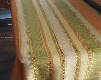 Lovely Hollywood Glamour Extra Long Scarf or Shawl, Fringed, Woven, Woven Pattern, Gold Threads, Apricot, Tangerine, Lime Green, 72"