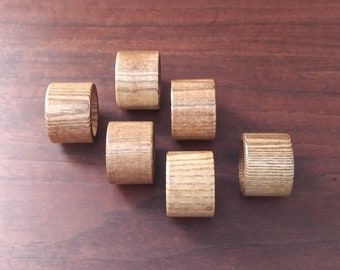 Set of Six Light Walnut-Stained Wooden Napkin Rings, Wood, Round, Rustic, Minimalist, Simple, Picnic, Cabin Decor, Ranch, Thanksgiving