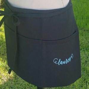 Waitress Half Aprons/ embroidery name aprons/ black half apron/ custom apron/ personalized apron / monogram apron .