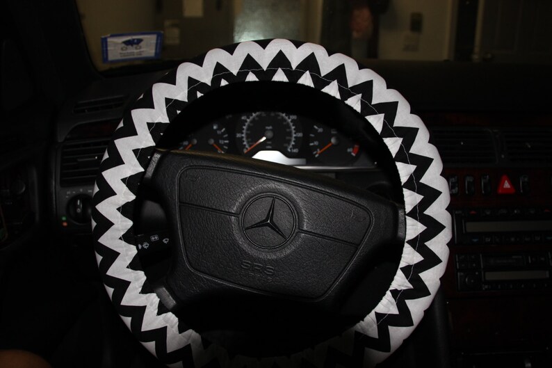 Handmade Steering Wheel Cover. Black and White Chevron 100 Etsy