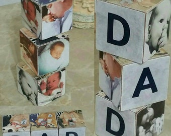 Dad Gift Set of 3 Wooden Blocks -Fathers day gift - Dad and me gift - memories photos blocks - Vintage look blocks -personalized  blocks .