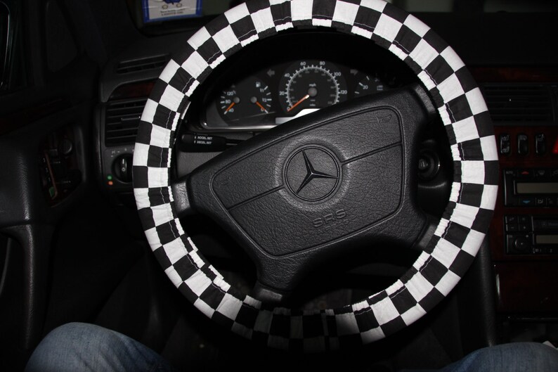 Racing Checkers steering wheel cover /Black and white Plaid Etsy