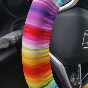 Rainbow steering wheel cover/ Multicolor wheel cover/ car accessories for women/ Hostess gift idea/ gift under 15.