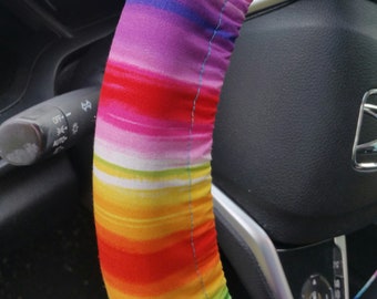 Rainbow steering wheel cover/ Multicolor wheel cover/ car accessories for women/ Hostess gift idea/ gift under 15.