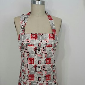 SALE) Unisex Apron- White Silver and  Red apron - Chef Apron - BBQ chef Apron - Classic Apron - Hostess gift idea .