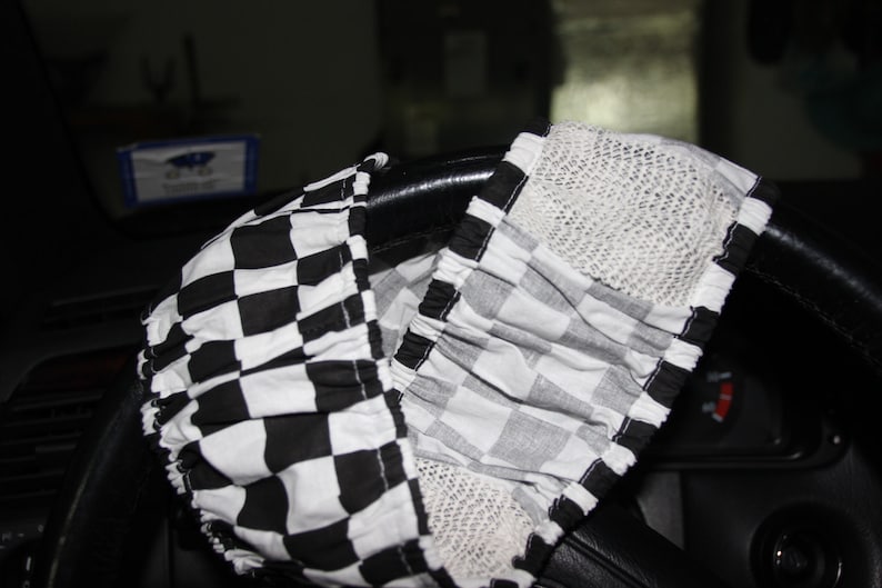 Racing Checkers steering wheel cover /Black and white Plaid Etsy