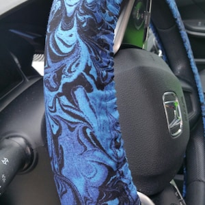 Blue  and Black  steering wheel cover/seat belt and key fob options /The Blues Dyed / Gift for Mom.