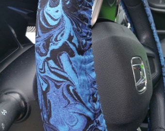 Blue  and Black  steering wheel cover/seat belt and key fob options /The Blues Dyed / Gift for Mom.