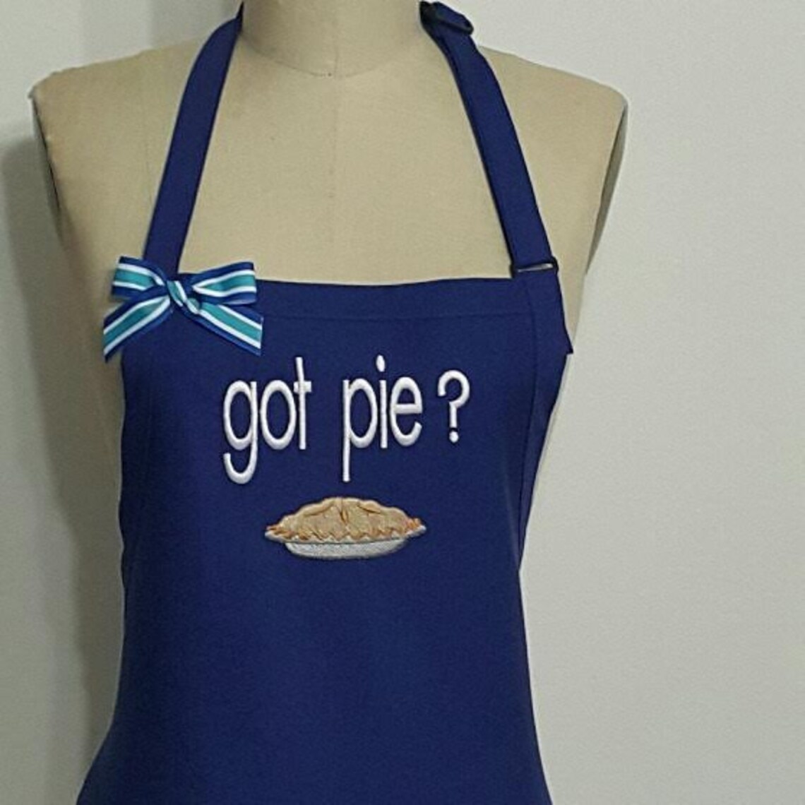 Got Pie Apron/royal Blue Apron With White Embroidery Thread / Etsy